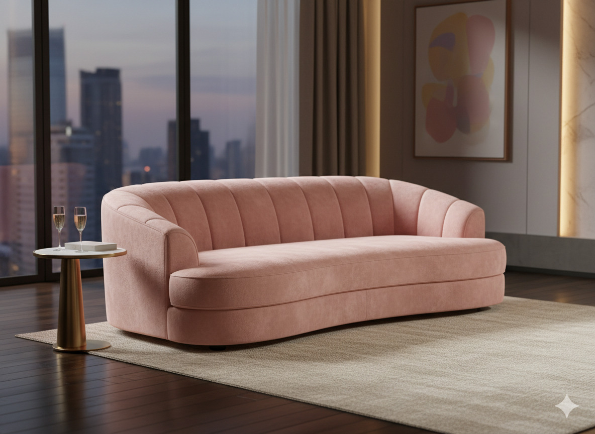 Velvet lounge sofa in blush